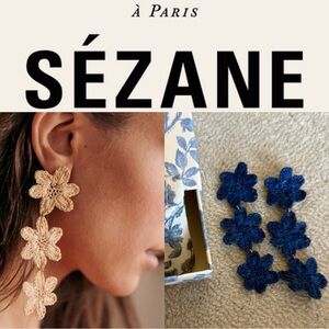 Sézane Floral Blue Earrings w/ Box and Pouch
